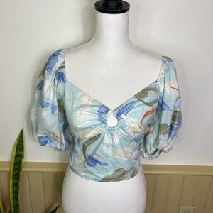 Abercrombie & Fitch Puff Sleeve Crop Top S Watercolor Floral Coquette